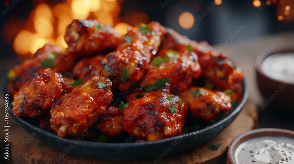 Delicious Buffalo Wings Served in Rustic Setting Delicious Buffalo Wings Served in Rustic Setting