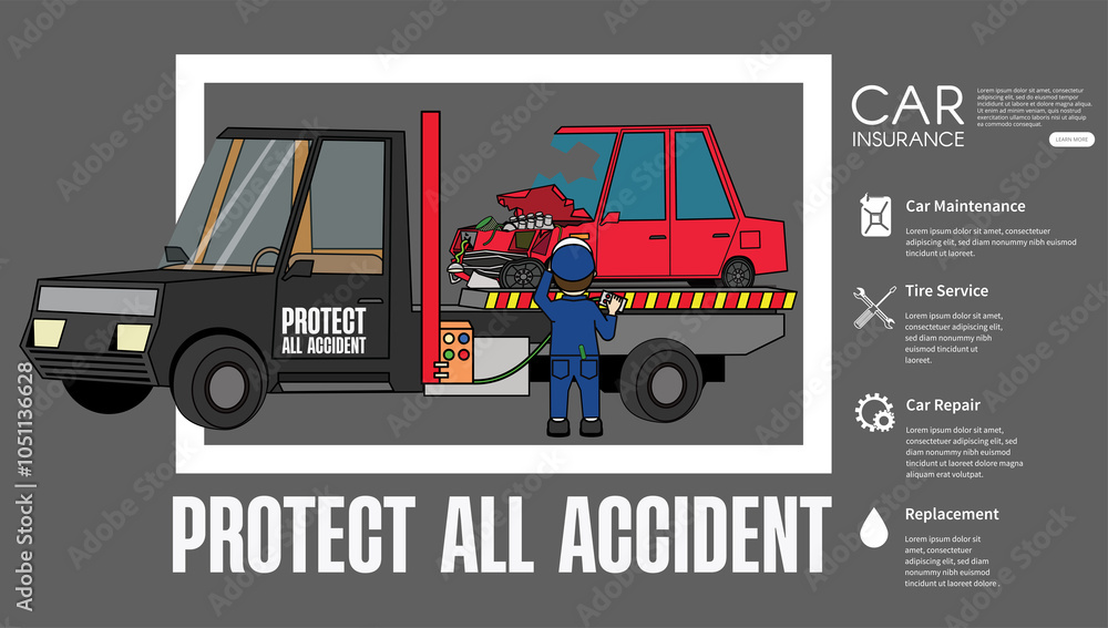 Car Insurance Protection: Tow Truck Assisting Damaged Vehicle Car Insurance Protection: Tow Truck Assisting Damaged Vehicle