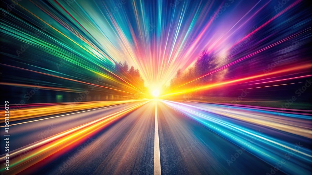 Vibrant street lights shining on a road Vibrant street lights shining on a road
