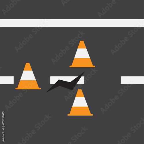 Hole on the Road. Hole in the asphalt. road repair. flat vector illustration.