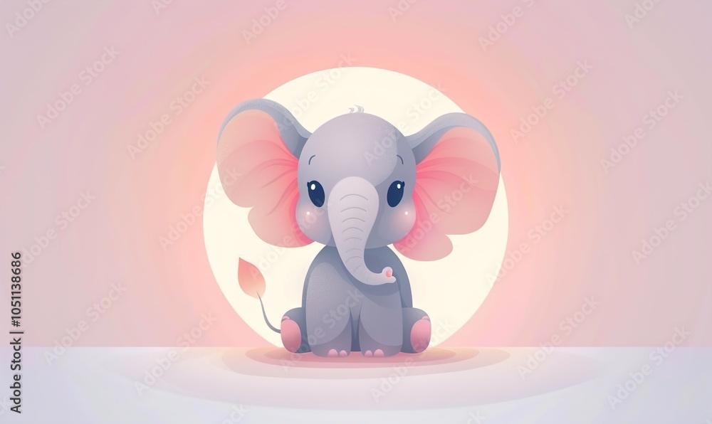 Naklejka premium Cute elephant cartoon animal avatar with trunk simple minimalist background ai generated