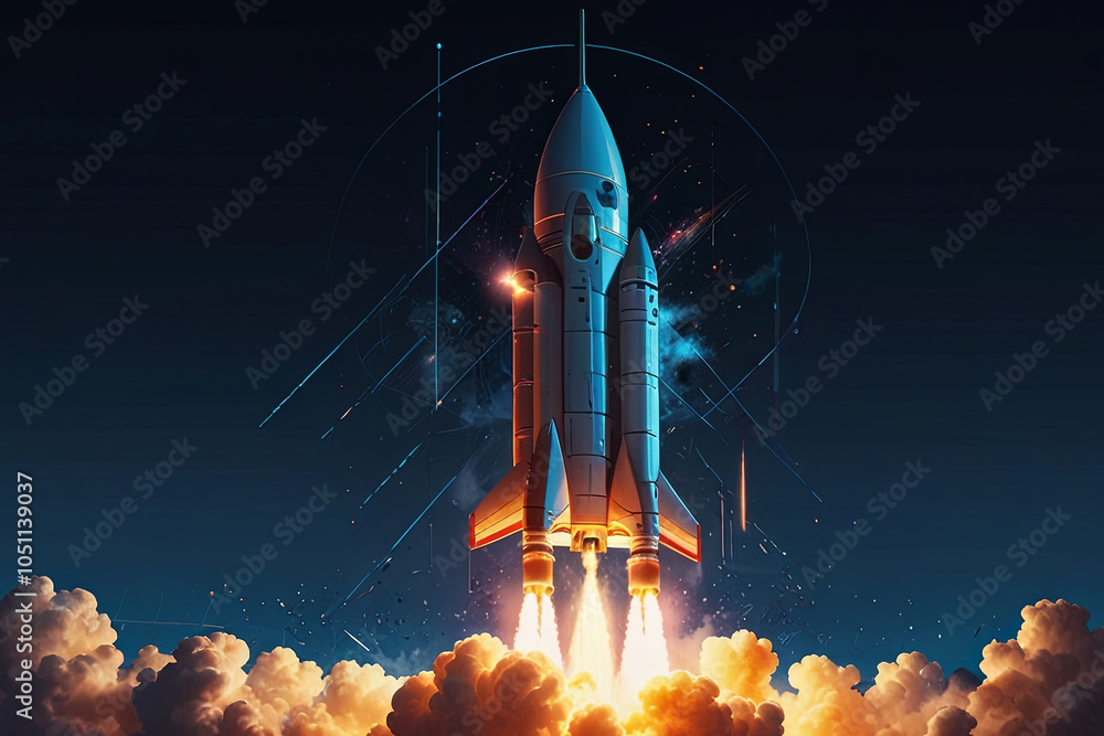 Fototapeta premium Igniting Innovation Futuristic Rocket Launching into Space