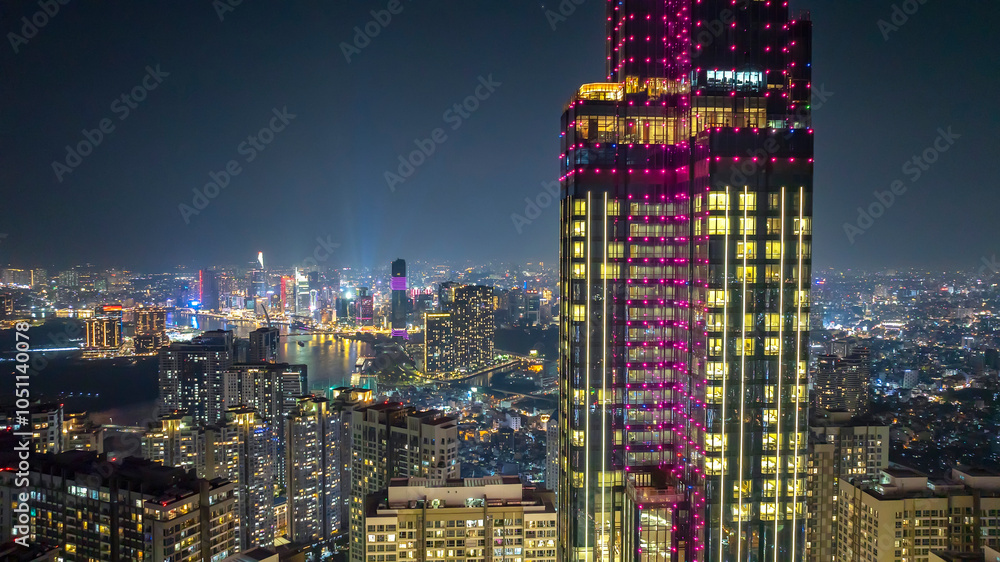Landmark 81 Vinhomes Central Park, Ho Chi Minh City, Vietnam. Night beautiful wallpaper Beautiful panoramic city Landmark 81 Vinhomes Central Park, Ho Chi Minh City, Vietnam. Night beautiful wallpaper Beautiful panoramic city