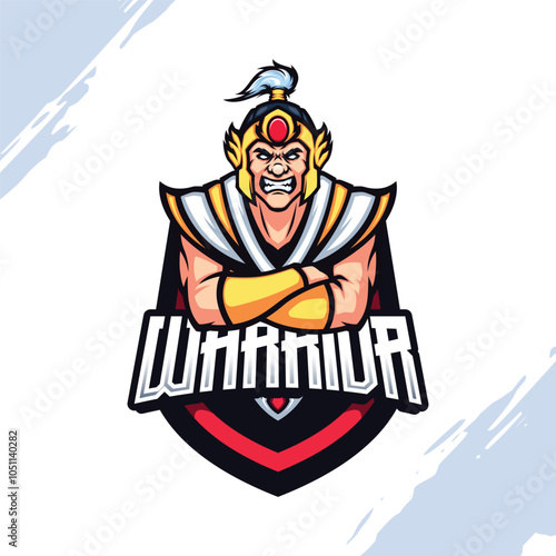 Golden Helmet Oriental Asian Warrior Vector Mascot Logo