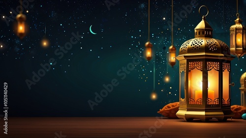 Background design with ramadan theme, with illustrations lanterns
