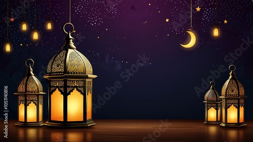 Background design with ramadan theme, with illustrations lanterns