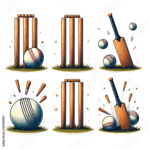 Wicket (Stumps and Bails) set vector illustration