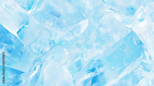 A close-up image of clear ice cubes with a cool blue hue, highlighting their texture and clarity for beverage presentations and food photography.