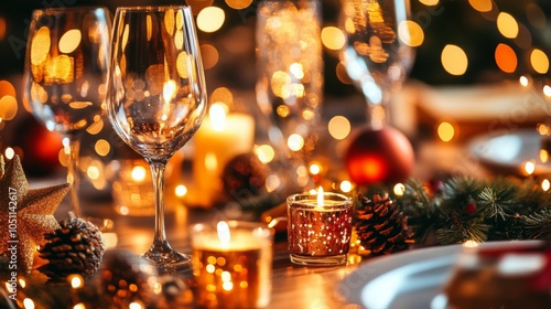 Festive New Year Eve Dinner Table with Warm Lighting