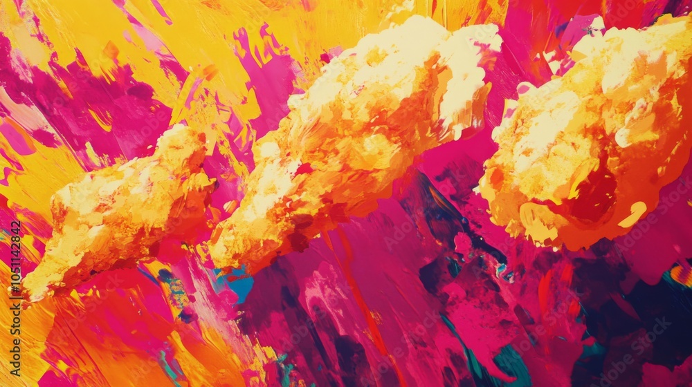 Vibrant Fried Chicken on Colorful Background Vibrant Fried Chicken on Colorful Background