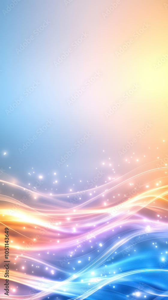 Colorful abstract background with flowing waves and sparkling lights, creating serene and vibrant atmosphere. Perfect for design projects and digital art Colorful abstract background with flowing waves and sparkling lights, creating serene and vibrant atmosphere. Perfect for design projects and digital art