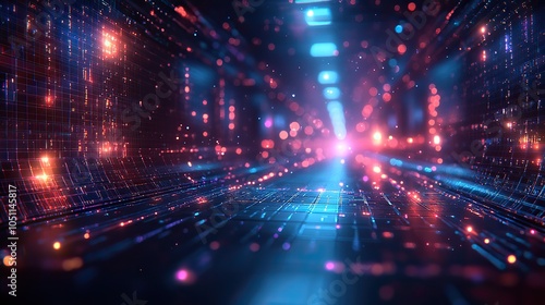 futuristic background featuring digital technology elements, with blue and purple color scheme and space for text.illustration