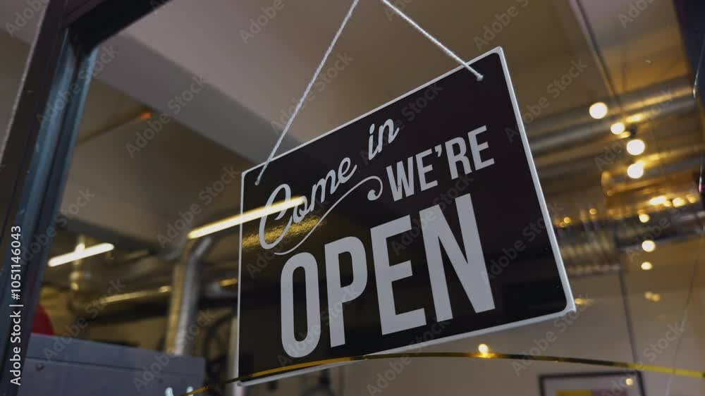 An Inviting Open Sign displayed in a Cozy Storefront Stunning Real Time 4K Footage capturing the essence An Inviting Open Sign displayed in a Cozy Storefront Stunning Real Time 4K Footage capturing the essence