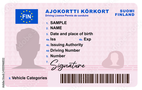 Finland driving license isolated on white background. Person driver license.
