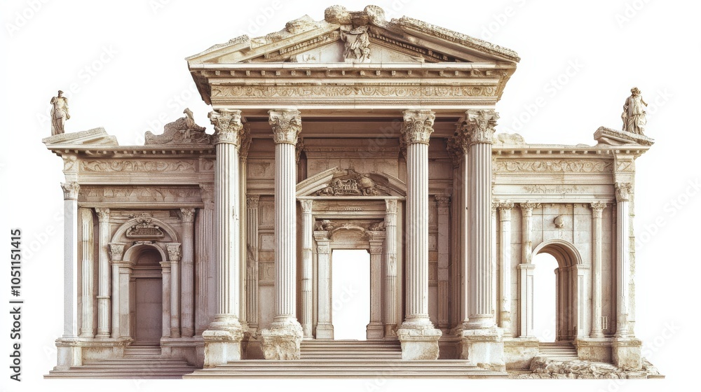 Obraz premium Ancient Roman-style architecture with grand columns and intricate carvings, showcasing classical design and historical elegance.