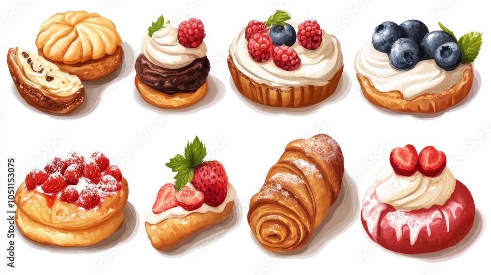 Assorted Pastries with Flavorful Cream Toppings Assorted Pastries with Flavorful Cream Toppings