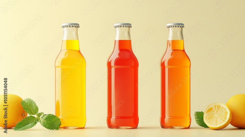 Bright 3D Beverages in Vibrant Colors on Neutral Background Bright 3D Beverages in Vibrant Colors on Neutral Background