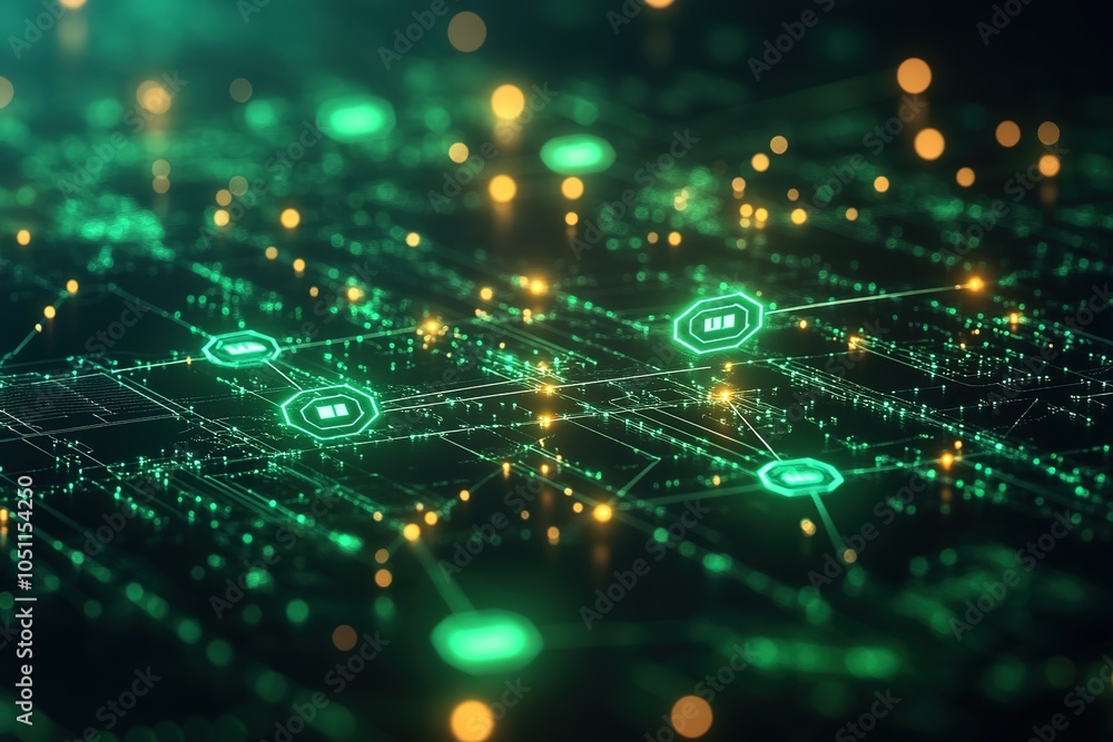 Abstract digital network with glowing lines and nodes. Abstract digital network with glowing lines and nodes.