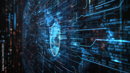 Wireframe of Cybersecurity Shield Data Protection and Privacy. Concept Cybersecurity, Data Protection