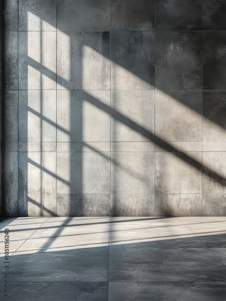 Fototapeta premium Concrete tile empty wall. Empty room with concrete floor