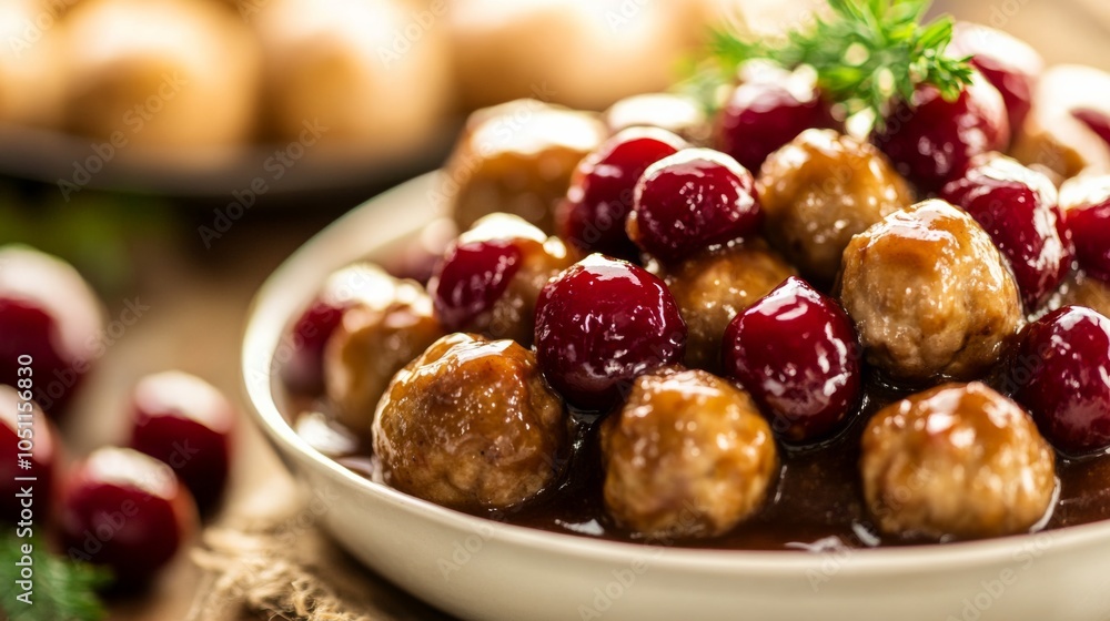 Fototapeta premium Delicious Meatballs with Gravy in Rustic Presentation