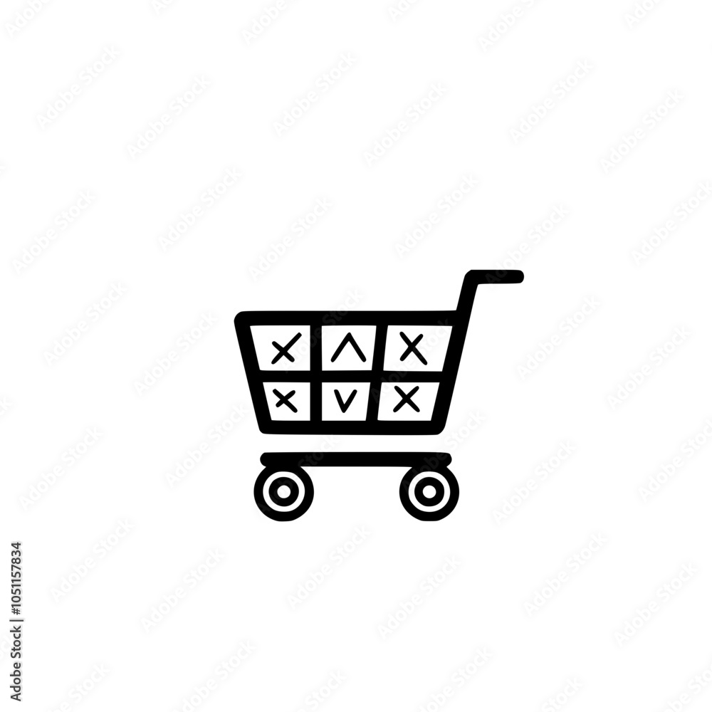 Shopping cart icon with detailed grid design, representing online shopping and retail Shopping cart icon with detailed grid design, representing online shopping and retail