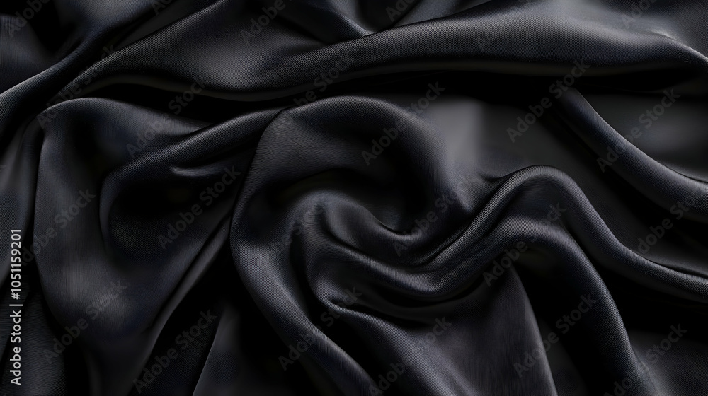 Fototapeta premium Black Satin Fabric Texture, textile, background, silk, smooth, elegant