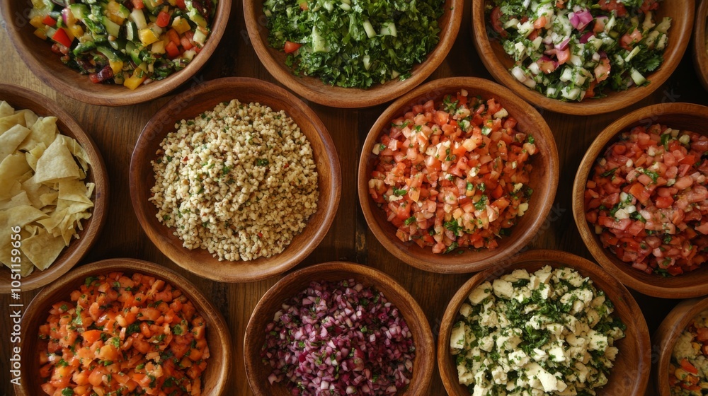 Colorful Salads with Fresh Ingredients in Natural Light Colorful Salads with Fresh Ingredients in Natural Light