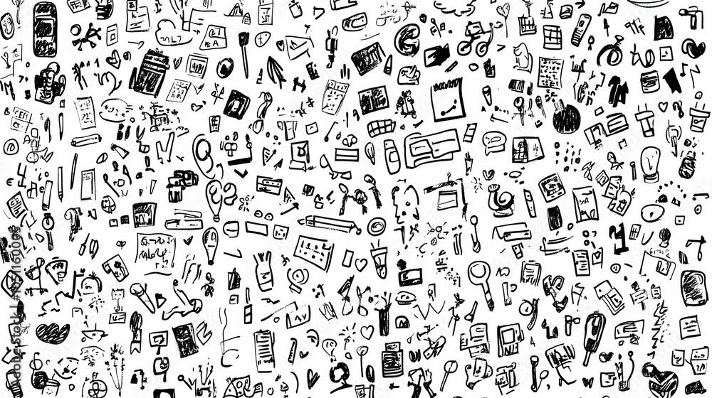 Hand Drawn Doodle Seamless Pattern, black and white, sketch, drawing, design element, illustration Hand Drawn Doodle Seamless Pattern, black and white, sketch, drawing, design element, illustration