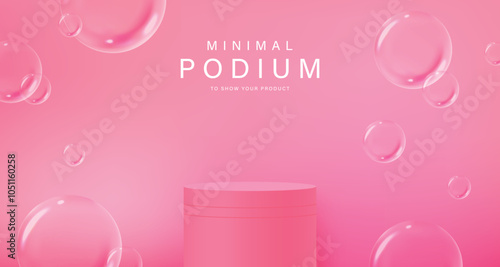 3D pink podium set background with pink and shadow. Abstract geometric composition in minimalist design. 3D studio display showroom product pedestal, Fashion stage showcase mockup scene.