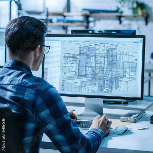 A young engineer is working on a computer design project.