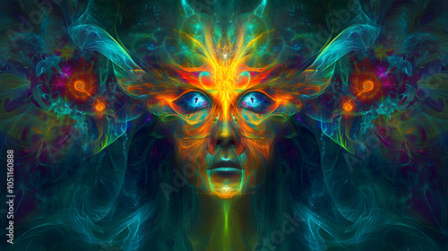 Wallpaper Mural Abstract Face with Cosmic Background, portrait, universe, stars, nebula, galaxy Torontodigital.ca