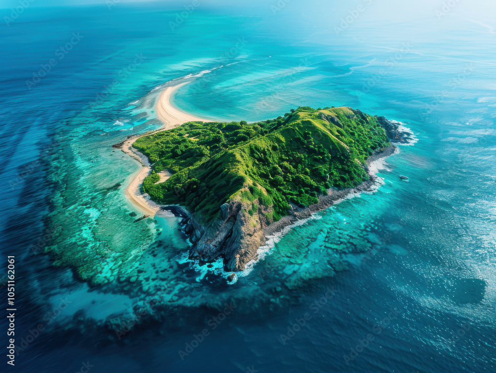 top view island with white sandy beaches