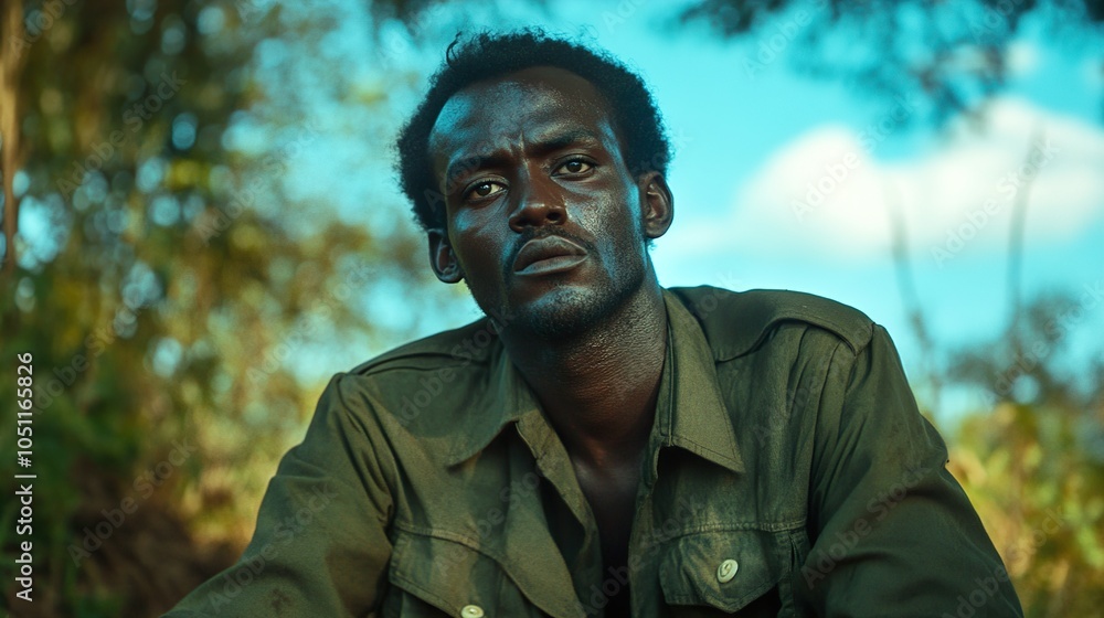 Serious Portrait of a Man in a Forest Serious Portrait of a Man in a Forest