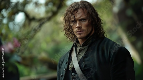 Intense Portrait of a Man with Long Hair and a Serious Expression