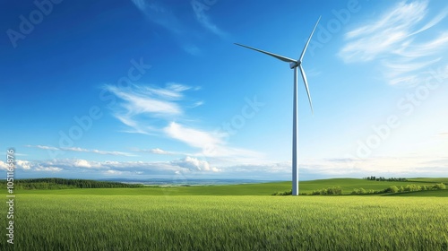 Majestic Wind Turbine in Lush Green Fields