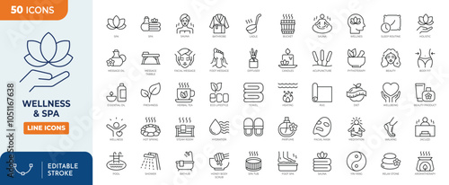 Wellness & spa Line Editable Icons set. Editable stroke. Vector illustration