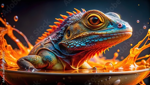 Orange Splash Lizard - Wildlife Art for T-Shirt Design photo