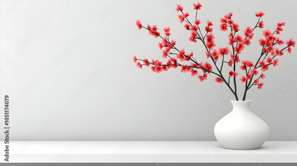 Pink Flowers in a White Vase on a Shelf, flower arrangement, floral arrangement, spring flowers, flowers in vase, white shelf Pink Flowers in a White Vase on a Shelf, flower arrangement, floral arrangement, spring flowers, flowers in vase, white shelf