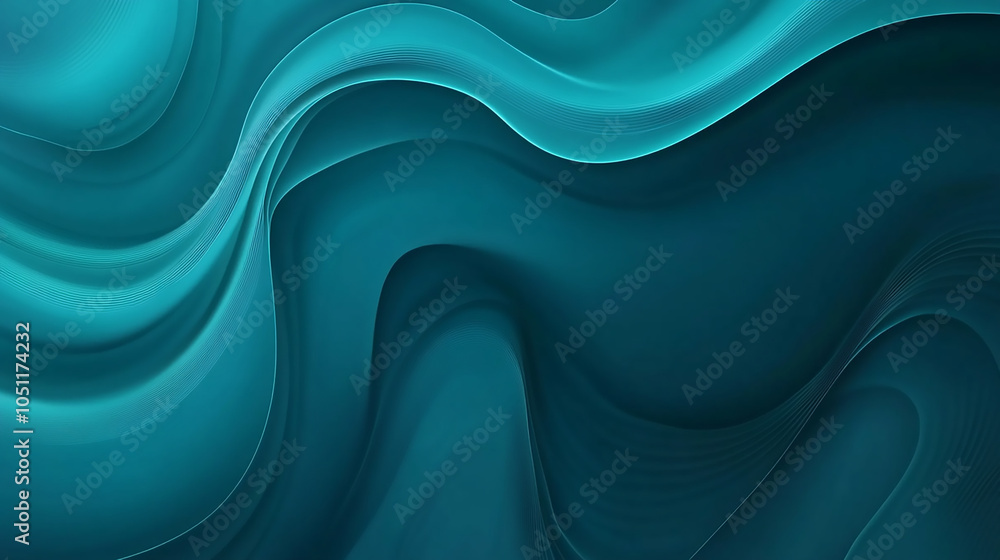 Fototapeta premium A cool teal solid color abstract background, evoking a sense of calmness and tranquility Blue waves with a gentle flow create a calming and serene oceanic scene