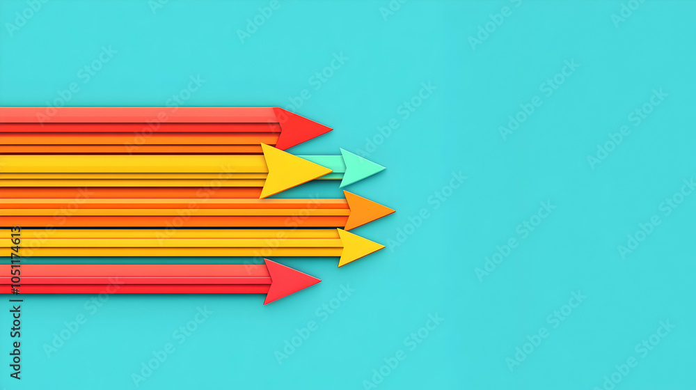 Colorful Arrows Pointing Right on Blue Background, direction, forward, success, growth, progress Colorful Arrows Pointing Right on Blue Background, direction, forward, success, growth, progress