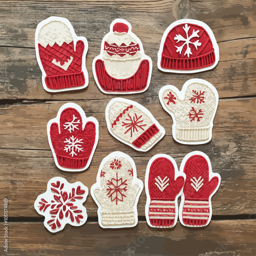 Cozy Winter Wool Mittens and Socks, Die Cut Vinyl Stickers