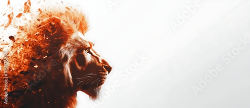 Leo zodiac, July 23 – August 22. Image of a lion symbolizing the Leo zodiac. Suitable for marketing or business purposes. Panoramic banner with place for text photo