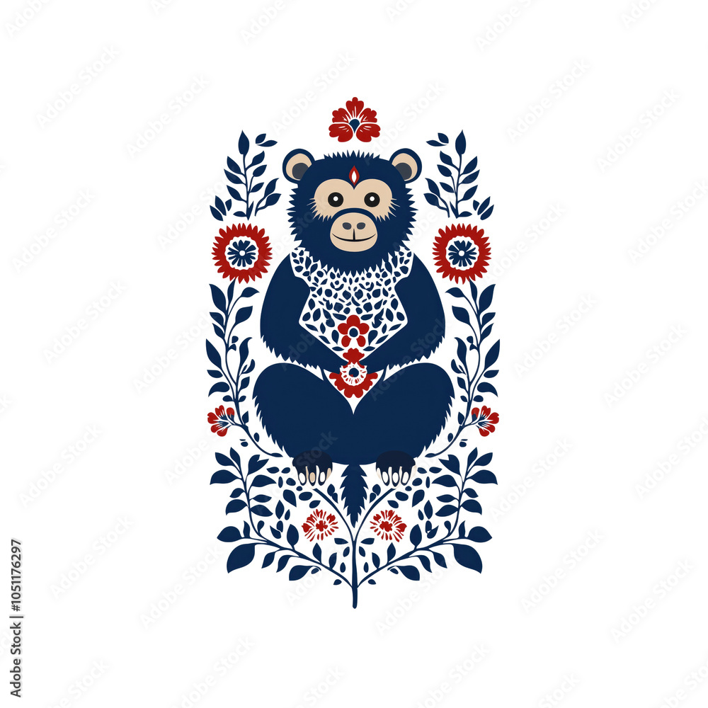 Fototapeta premium Blue Monkey Sitting In Flowers