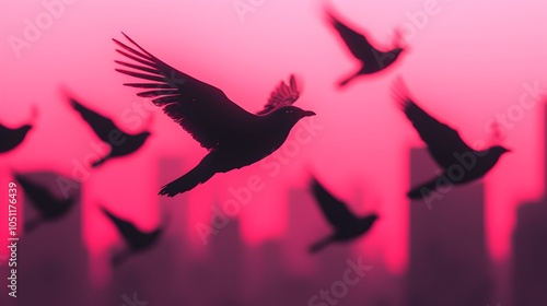A flock of holographic birds gracefully soaring through the sky over a neon lit cyber inspired zoo landscape bathed in soft pastel tones and a surreal dreamlike atmosphere