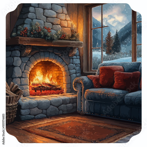 Animated Fireplace Sticker Die Cut Vinyl Vector