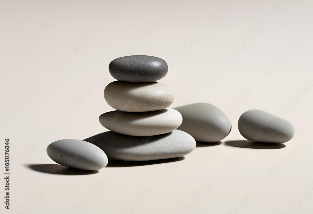 Stacked Smooth Pebbles Isolated on White Background Stacked Smooth Pebbles Isolated on White Background