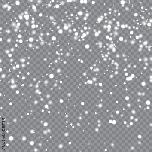 Beautiful Christmas Snowfall on Transparent Background for Holiday Designs. Vector