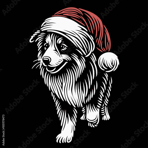 Festive Australian Shepherd Dog in Santa Hat A Charming Winter Companion