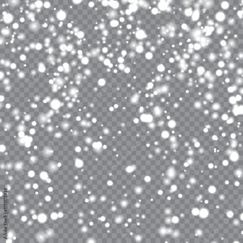Beautiful Christmas Snowfall on Transparent Background for Holiday Designs. Vector